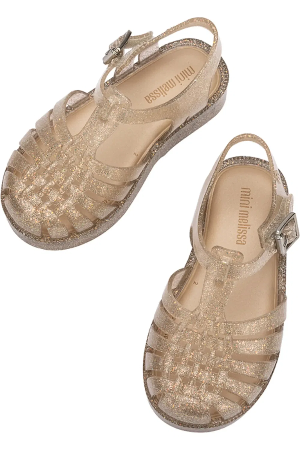 Сандалии детские рыболовные на пряжке Mini Posses Mini Melissa, Beige Silver Glitter — фото 3