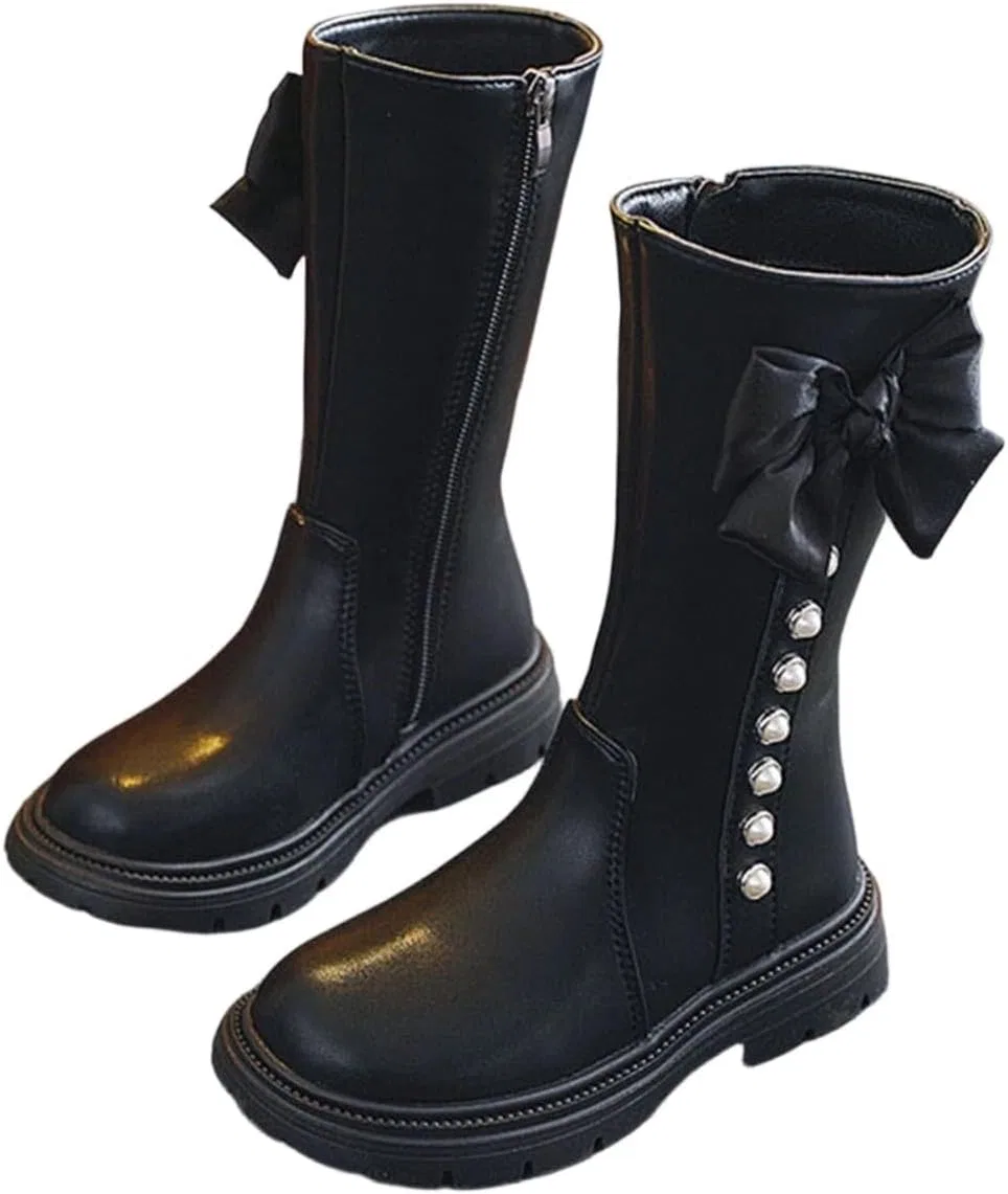 Детские сапоги для девочек с бантом и молнией Zzalalana, Black