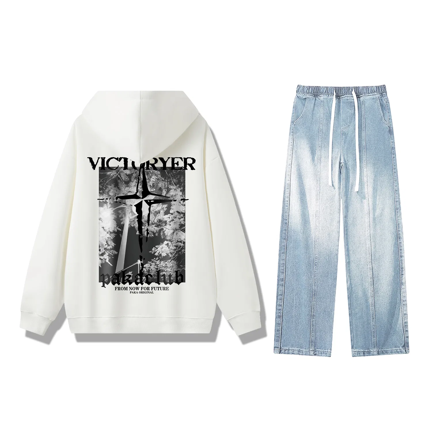 Детский комплект из худи и брюк с капюшоном PAKA, White Top Light Blue Pants