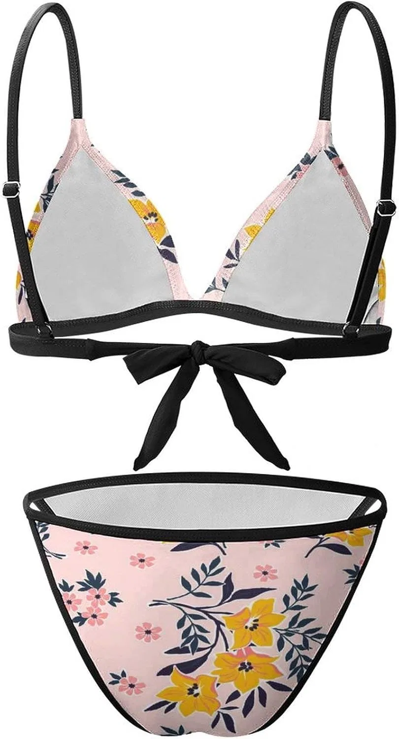 Женский бикини-комплект с цветочным принтом, треугольный топ, High Cut Bottom, Flowers-2 — фото 2