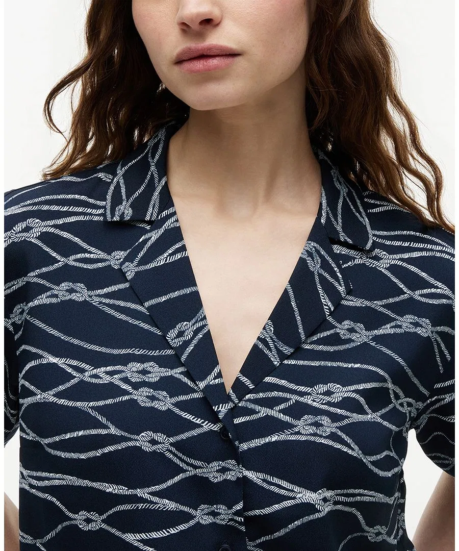 Пижамная рубашка с V-образным вырезом Tommy Hilfiger, Handdrawn Rope Dark Night Navy — фото 3