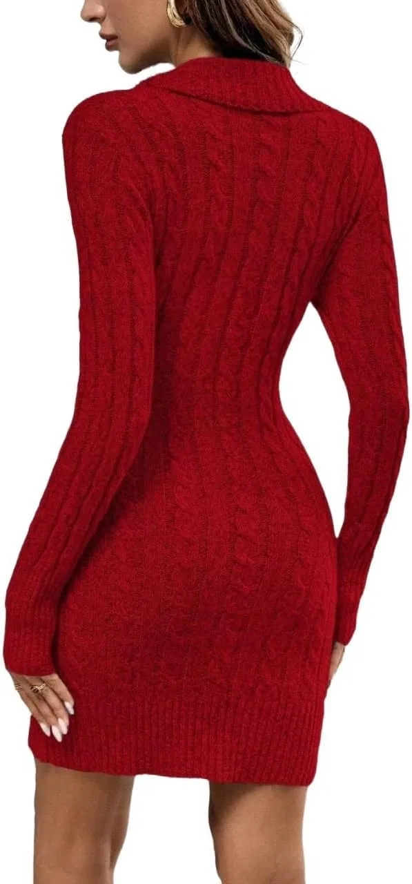 Женское вязаное платье с асимметричным вырезом, Red — фото 2