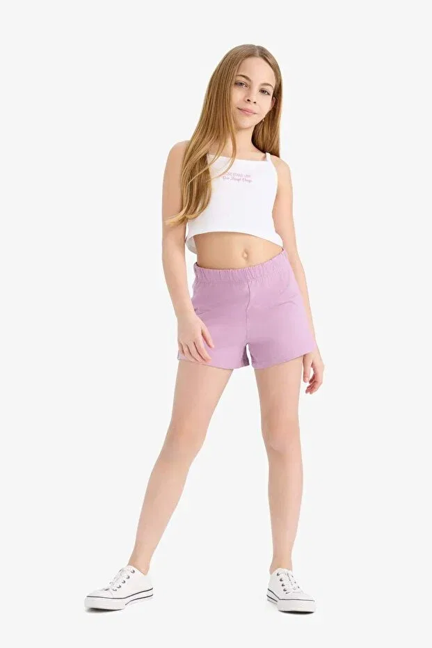 Детский комплект шорт для девочек с принтом 2-Piece set printed athlete shorts with elastic waistband for girls e5696a825hs Defacto, Purple-Pr339