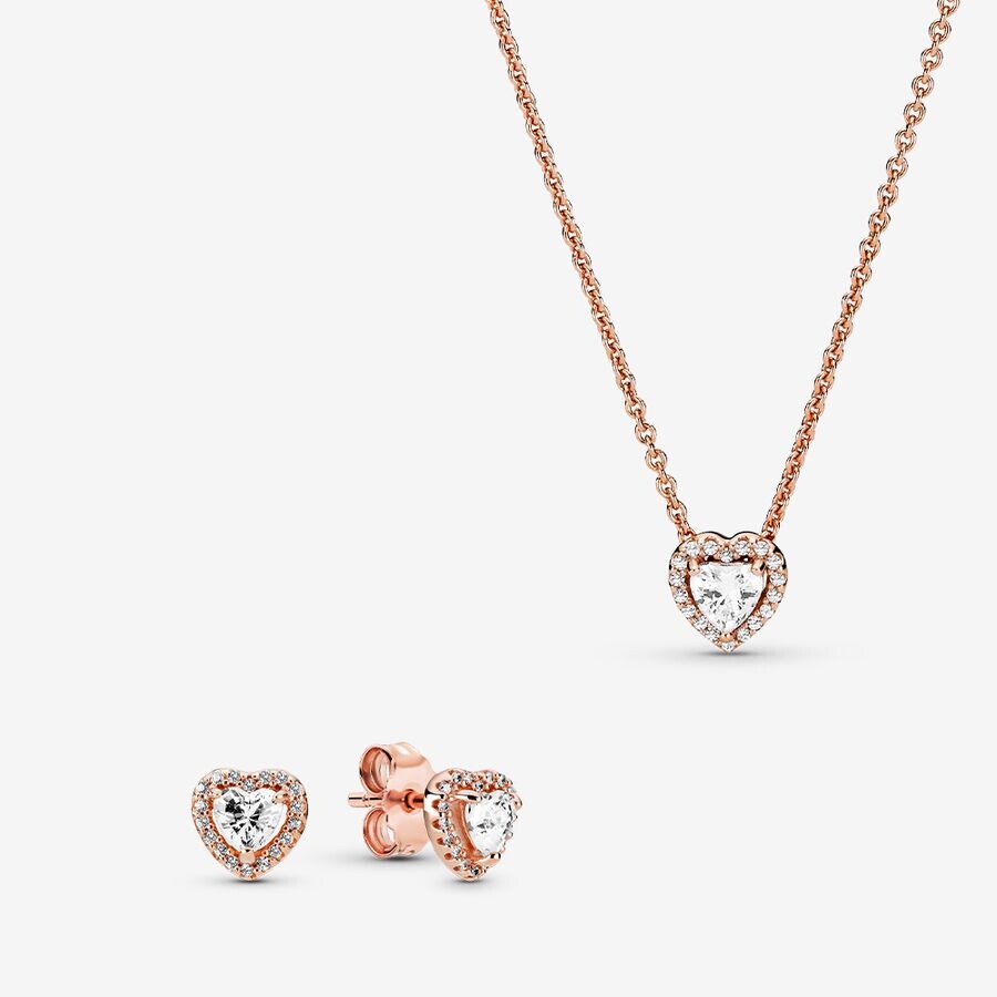 

Ювелирный комплект Pandora Elevated Heart Necklace & Earrings, розовое золото