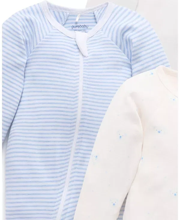 Детский комплект комбинезонов на молнии для новорожденных 4 шт Purebaby, Pale Blue Bear Pack — фото 4