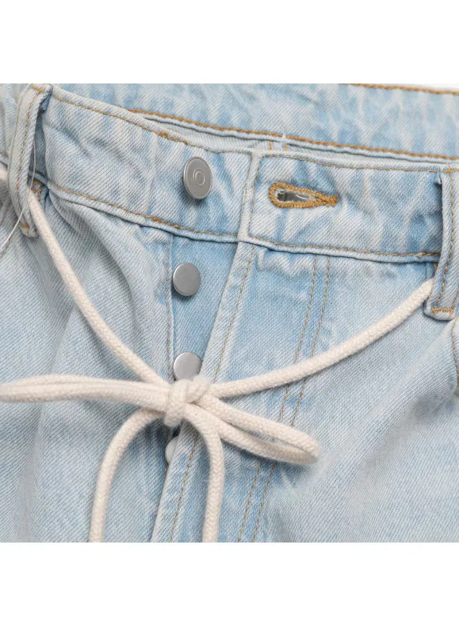 Zara Шорты джинсовые с эффектом потертости, светло-голубой — фото 4
