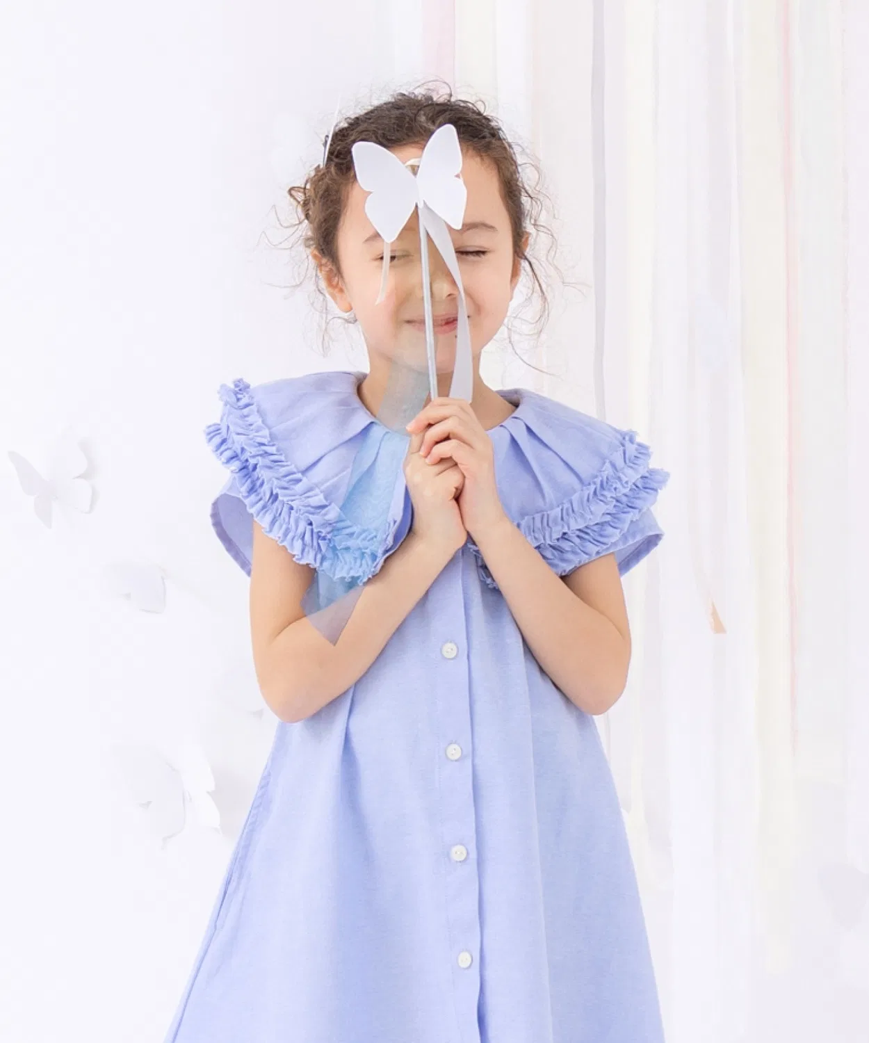 Детское платье-рубашка с воланами, модель Frill Collar Shirt, panpantutu, Lavender — фото 3