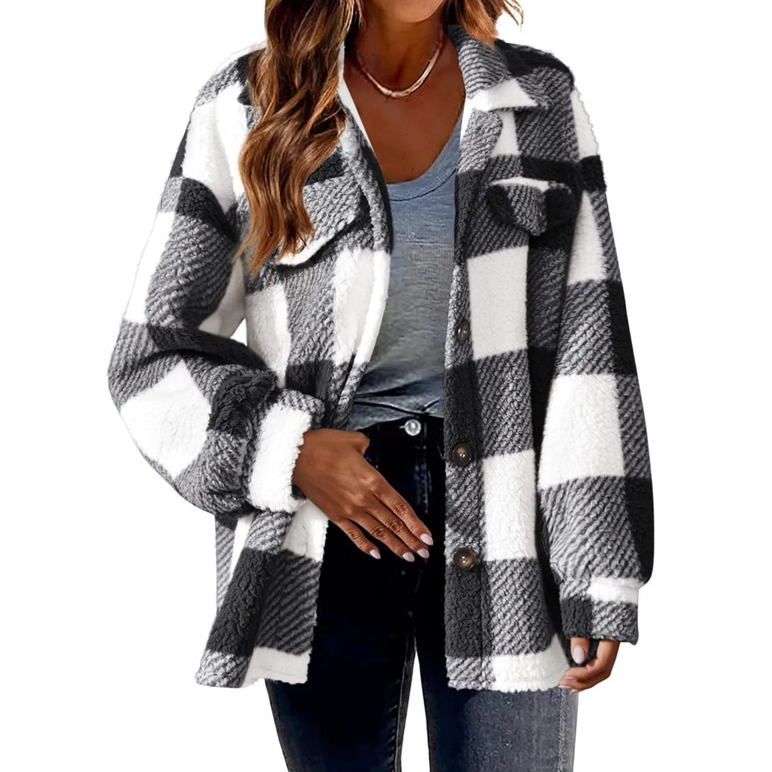 Женское пальто с принтом в клетку Women Plaid Print Wool Coat, Nero — фото 2