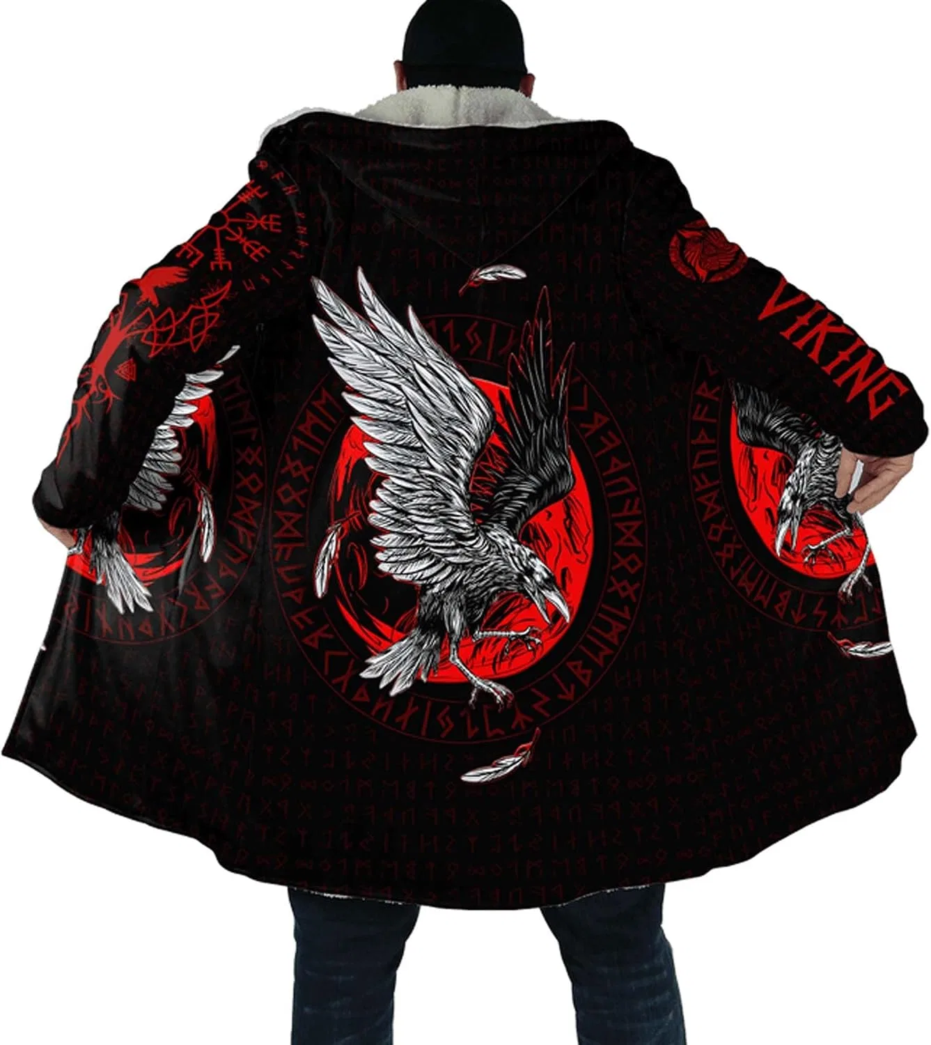 Мужское зимнее пальто с капюшоном Odin Raven Cloak, чёрный — фото 3
