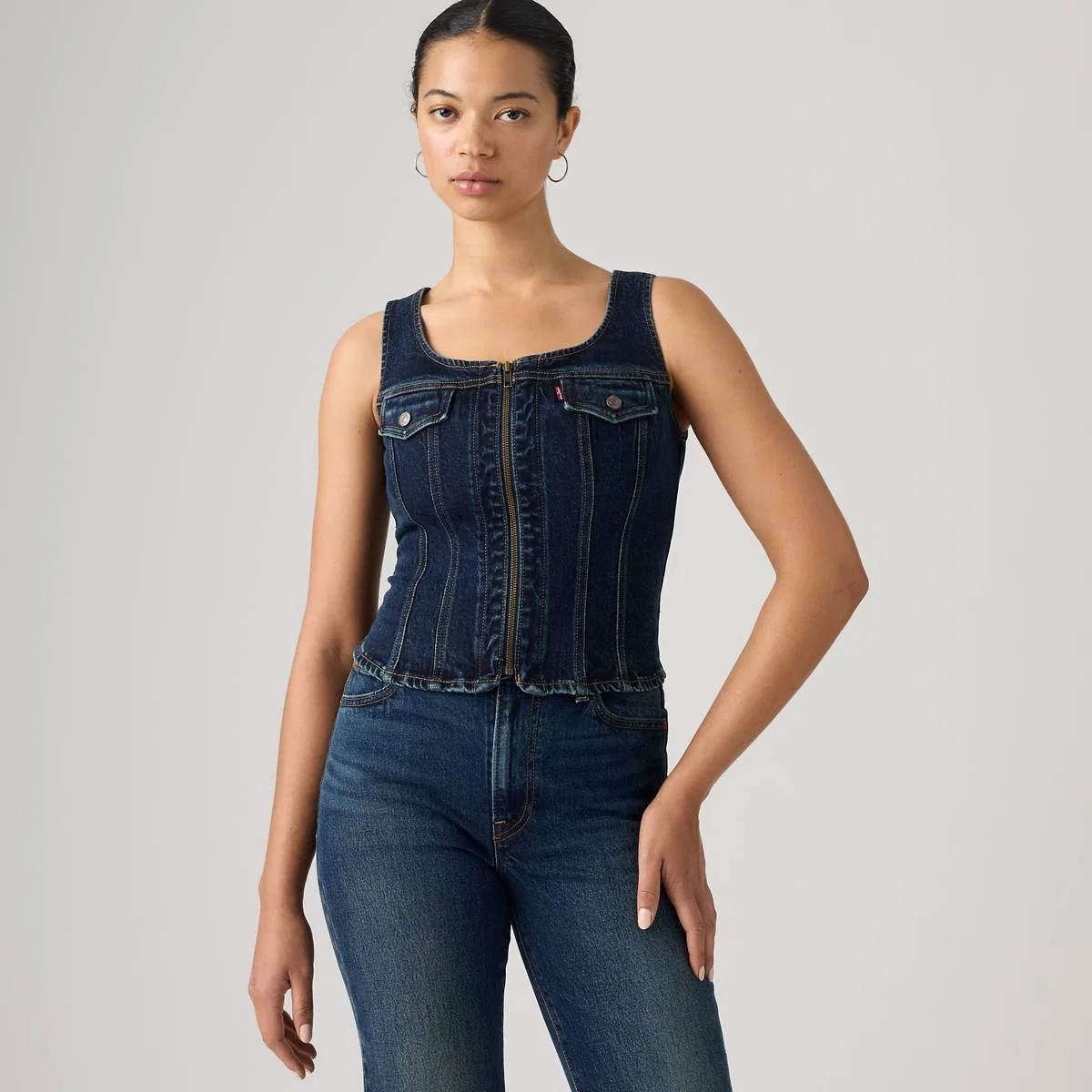 Винтажный жилет на молнии Levi's, Gate Keeping Vest - Dark Wash