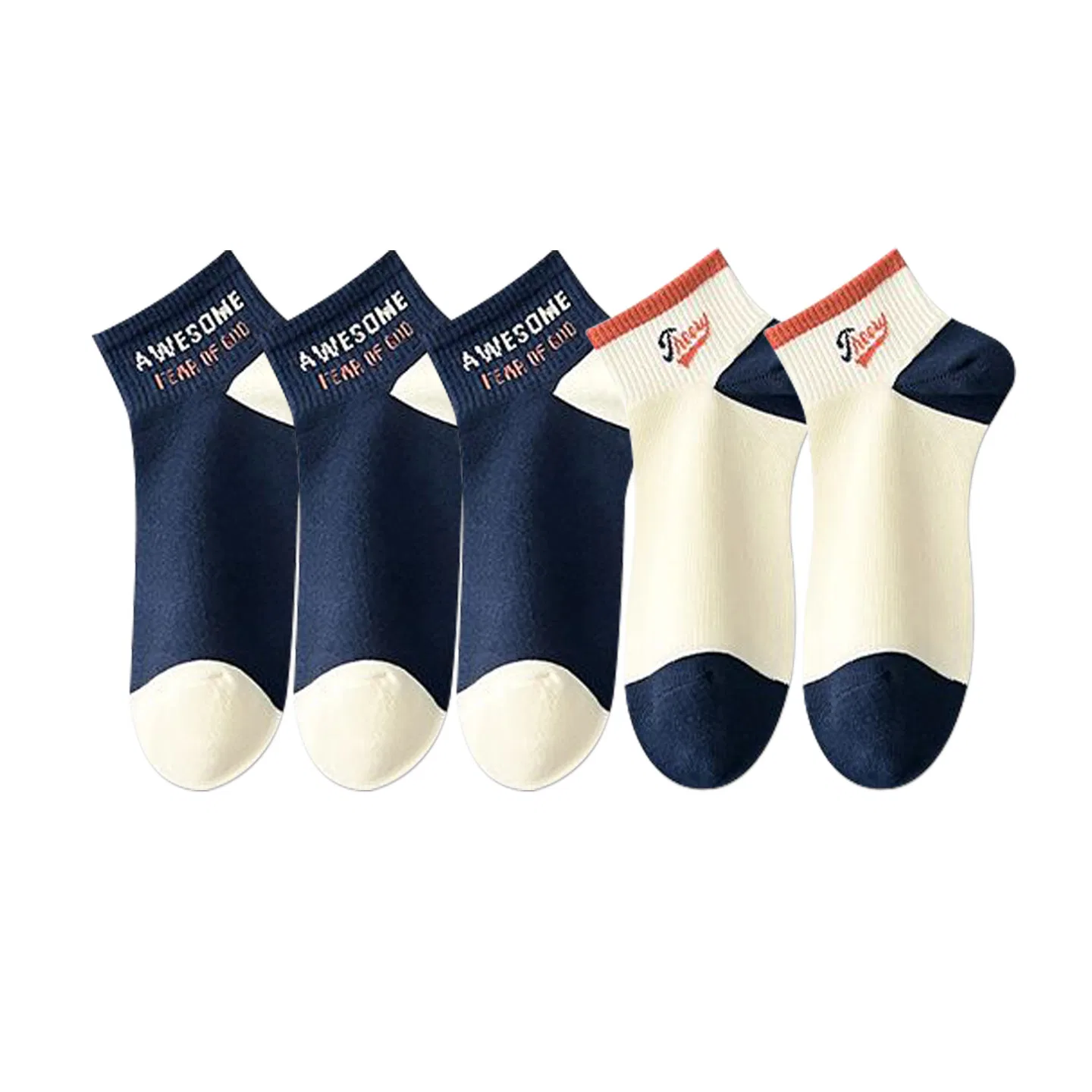 Детские носки-следы 5 пар MINISO, Navy With White, Navy Toe And Heel
