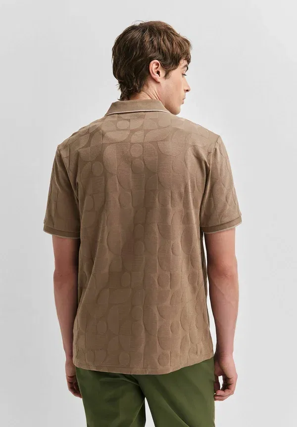 Футболка поло 95% хлопок 5% эластан Zip neck smart polo shirt Next, brown, коричневый — фото 2