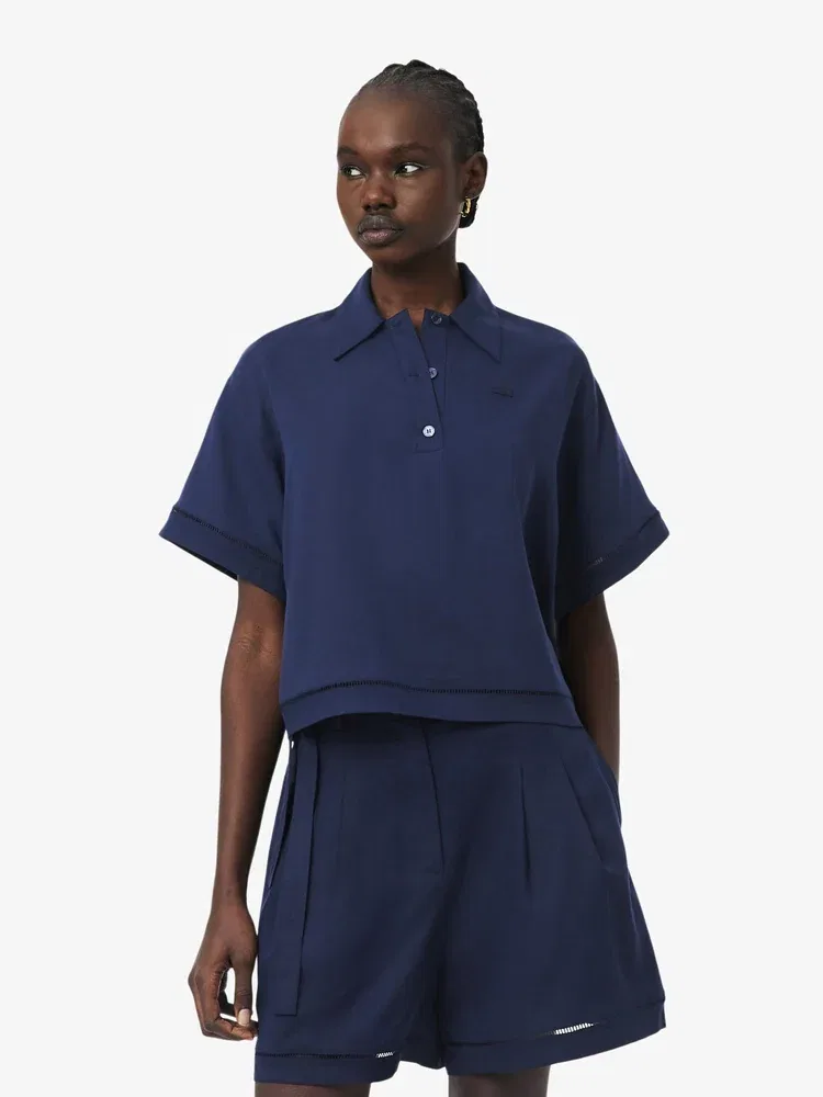 Топ-поло LACOSTE CF0061, из льняной смеси, Navy