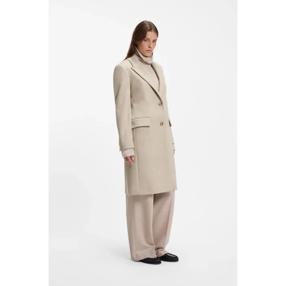 Женское шерстяное пальто однобортное с пиджачными лацканами BOSS, White — фото 3