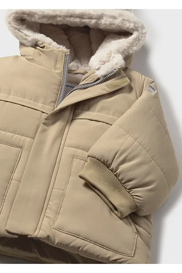 Детское пальто для девочек с капюшоном Hooded coat Mayoral, Beige — фото 4