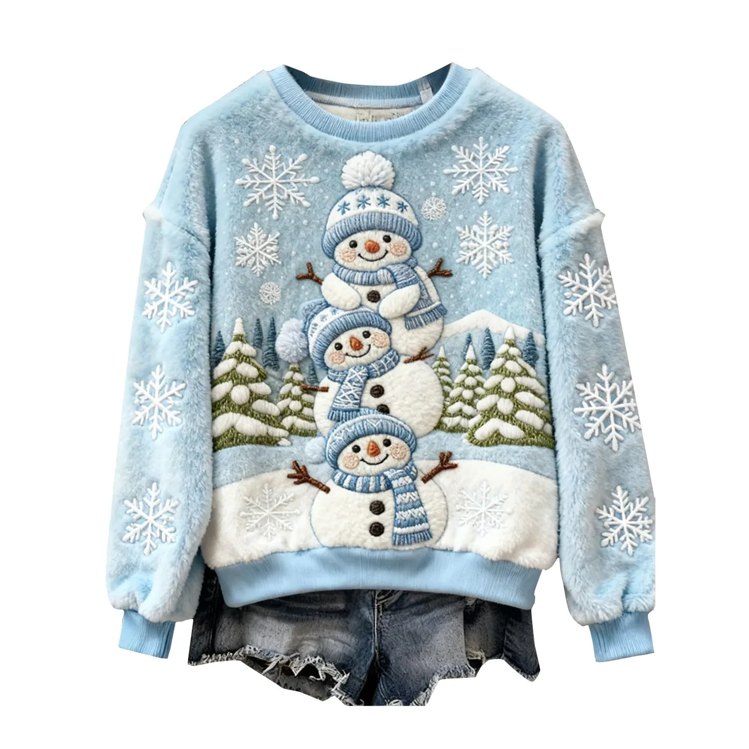 Женский свитшот с принтом Christmas City, фланелевый, теплый пуловер, Zf-blue