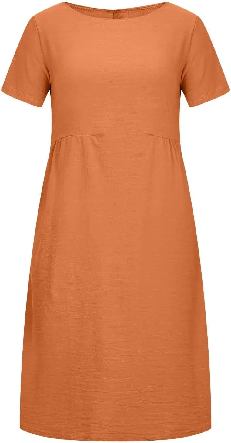 Платье-миди свободное из хлопка и льна, Orange — фото 4