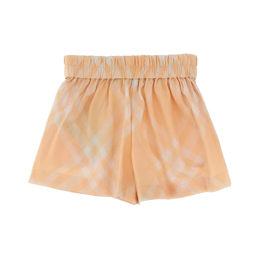 Шорты хлопковые с принтом Kids Checked Pattern Gathered Shorts Burberry, Pastel Peach Ip Chk — фото 2