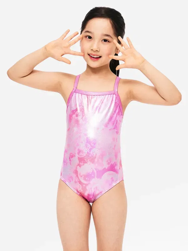Купальник-слитный для девочек Bubble Reflection V-Back, Barrel, розовый