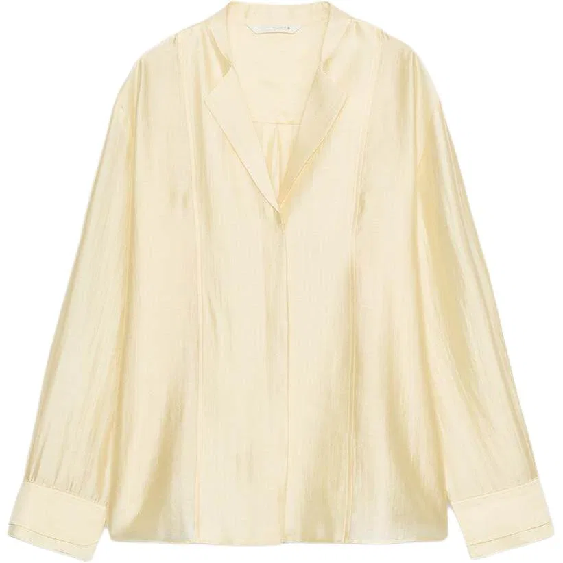 Женская рубашка с V-образным вырезом прямого кроя, Yellow, ZARA