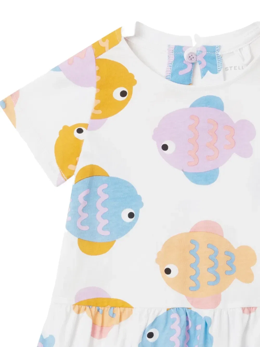 Платье с рыбьим принтом и оборками Stella McCartney Kids, белый — фото 2