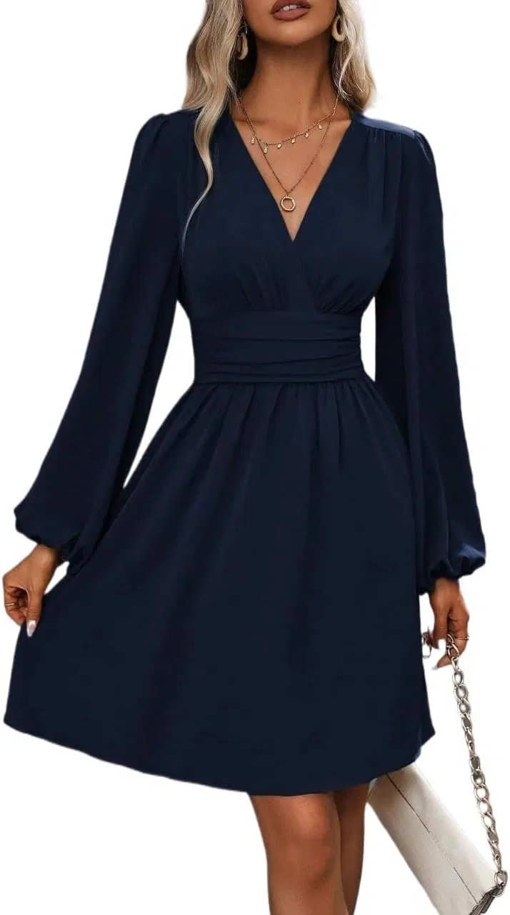 Женское повседневное платье A-силуэта с запахом Navy Blue