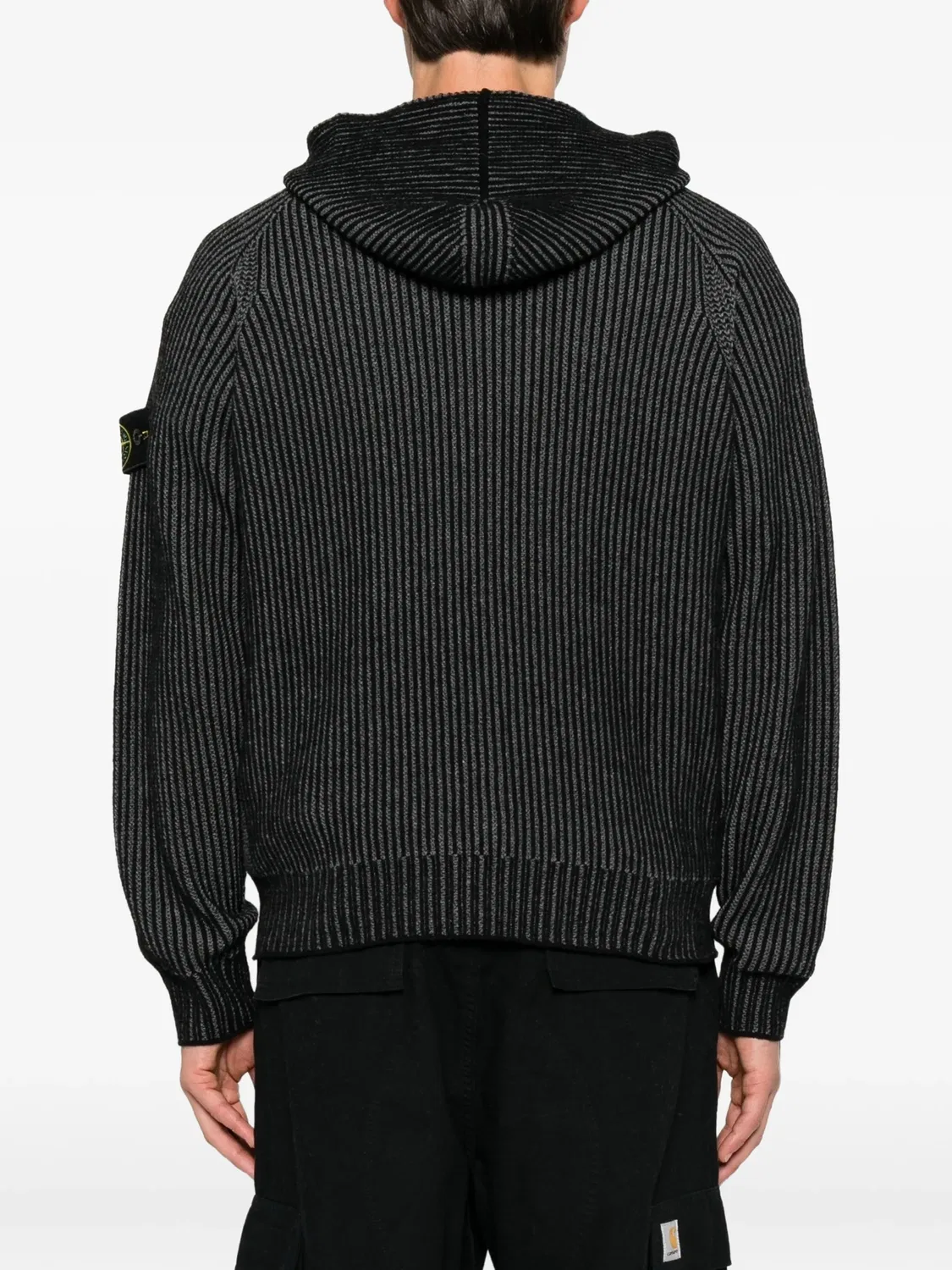 Кардиган на молнии фактурной вязки Stone Island, черный — фото 3