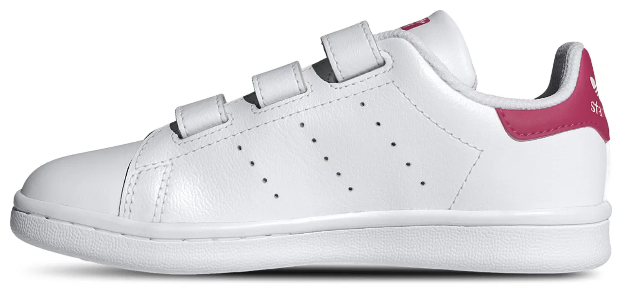 Детские кроссовки для мальчиков с кожаным верхом Stan Smith adidas, White Bold Pink White — фото 2
