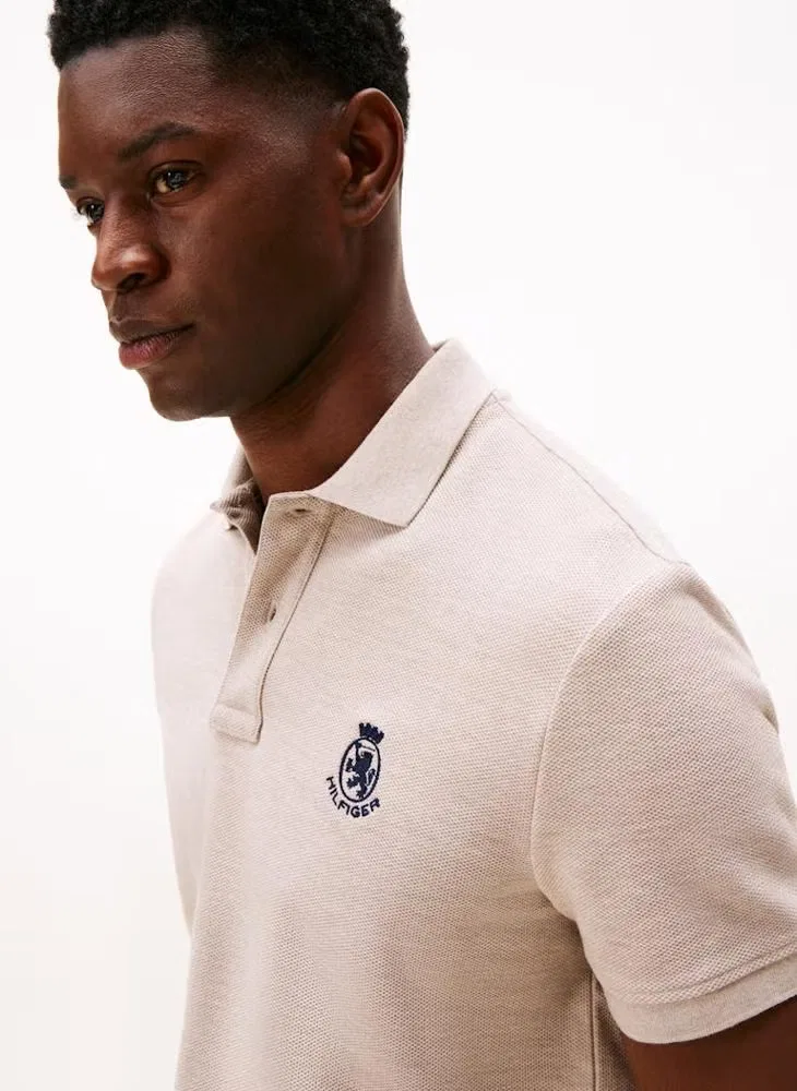 Поло с вышивкой герба, модель Th crest, Tommy Hilfiger, бежевый — фото 3