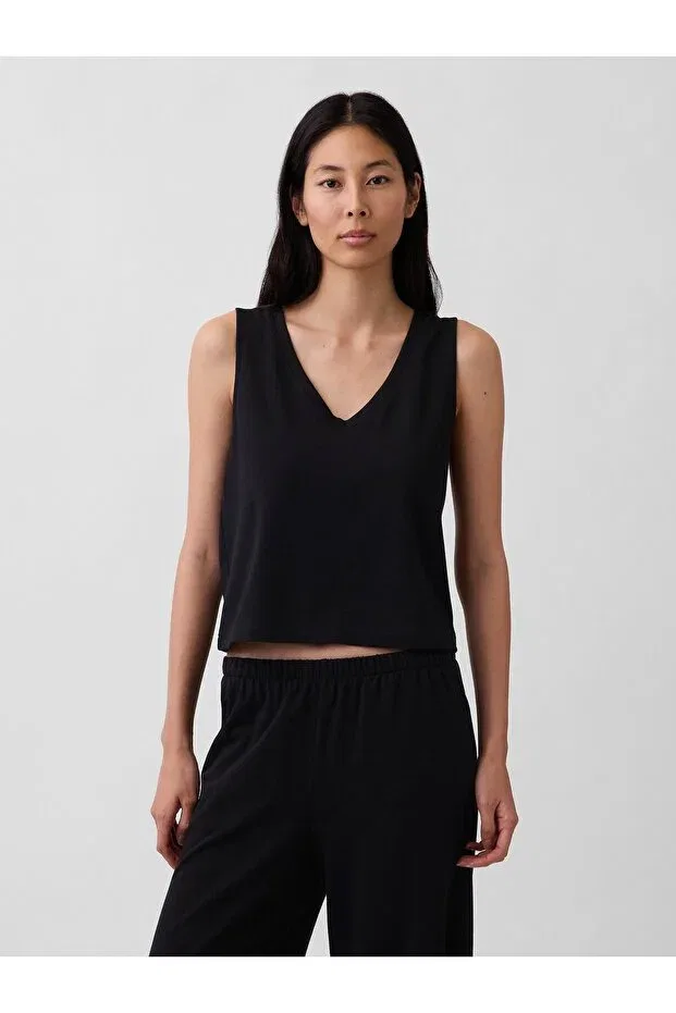 Женский хлопковый топ без рукавов Gap, Black-001