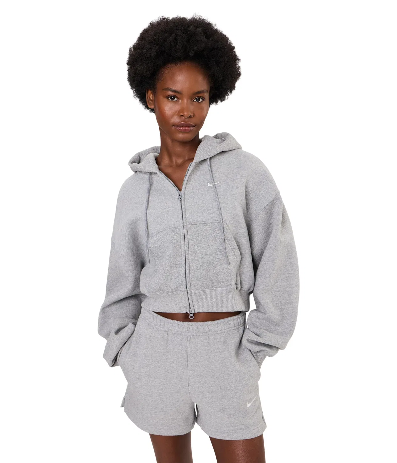 Укороченная толстовка Studio Fleece средней плотности на молнии. Nike, Dark Grey Heather/Sail