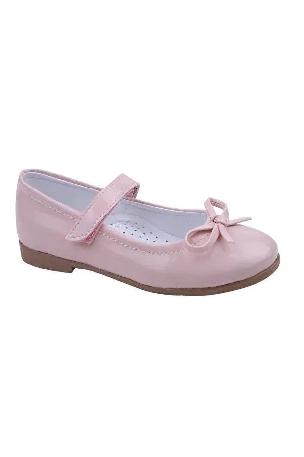 Детские балетки для девочек с коротким каблуком ortaç 2079 girl ballerina velcro patent leather Papuçsepeti, Powder