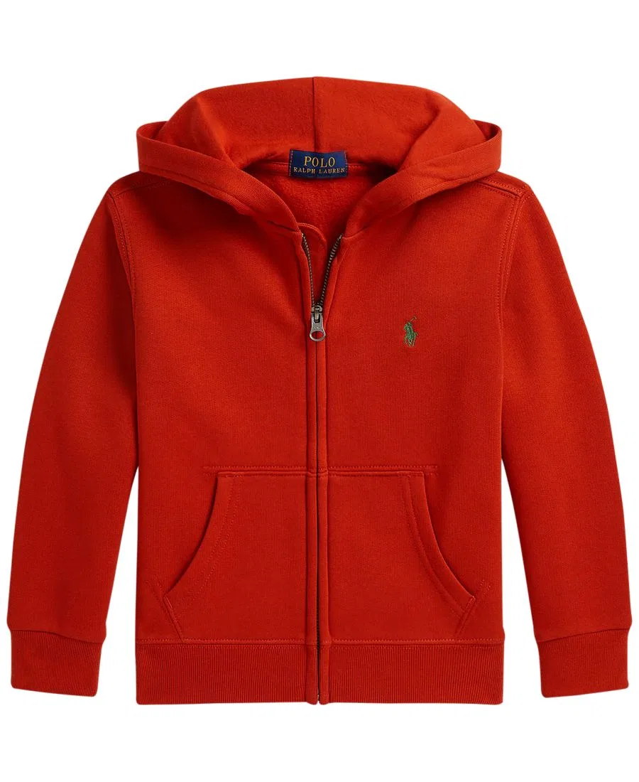 Худи на молнии из футера с капюшоном, длинным рукавом Polo Ralph Lauren, Varsity Orange
