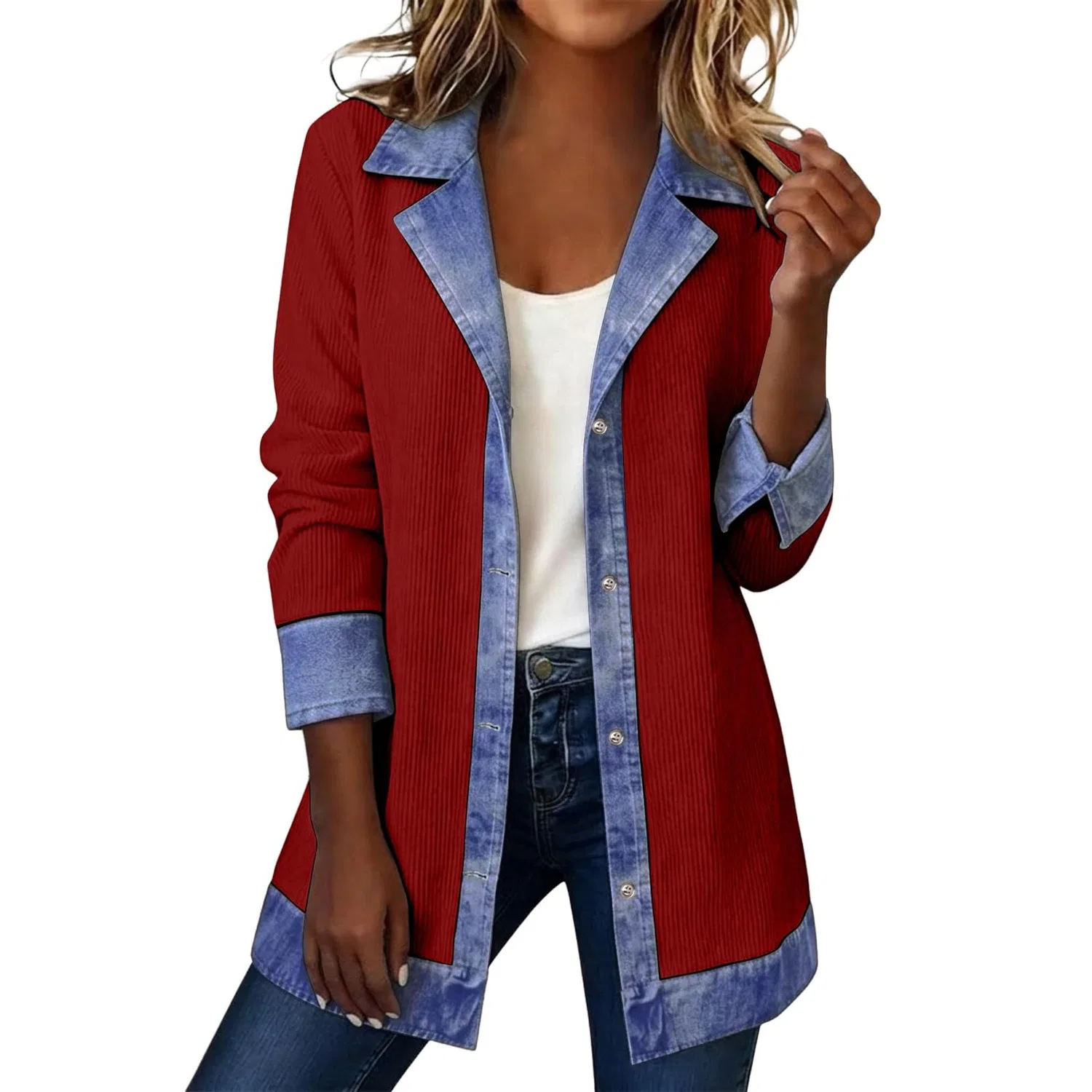 Женское длинное пальто из денима с кружевом oversize, Rosso