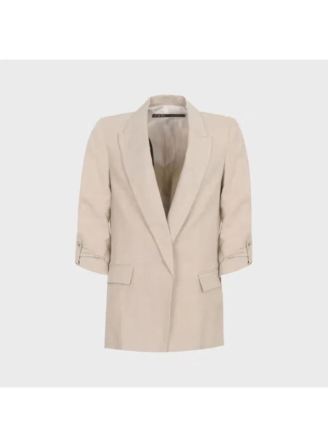 Жакет деловой свободного кроя с подплечниками Zara, светлый лен — фото 2