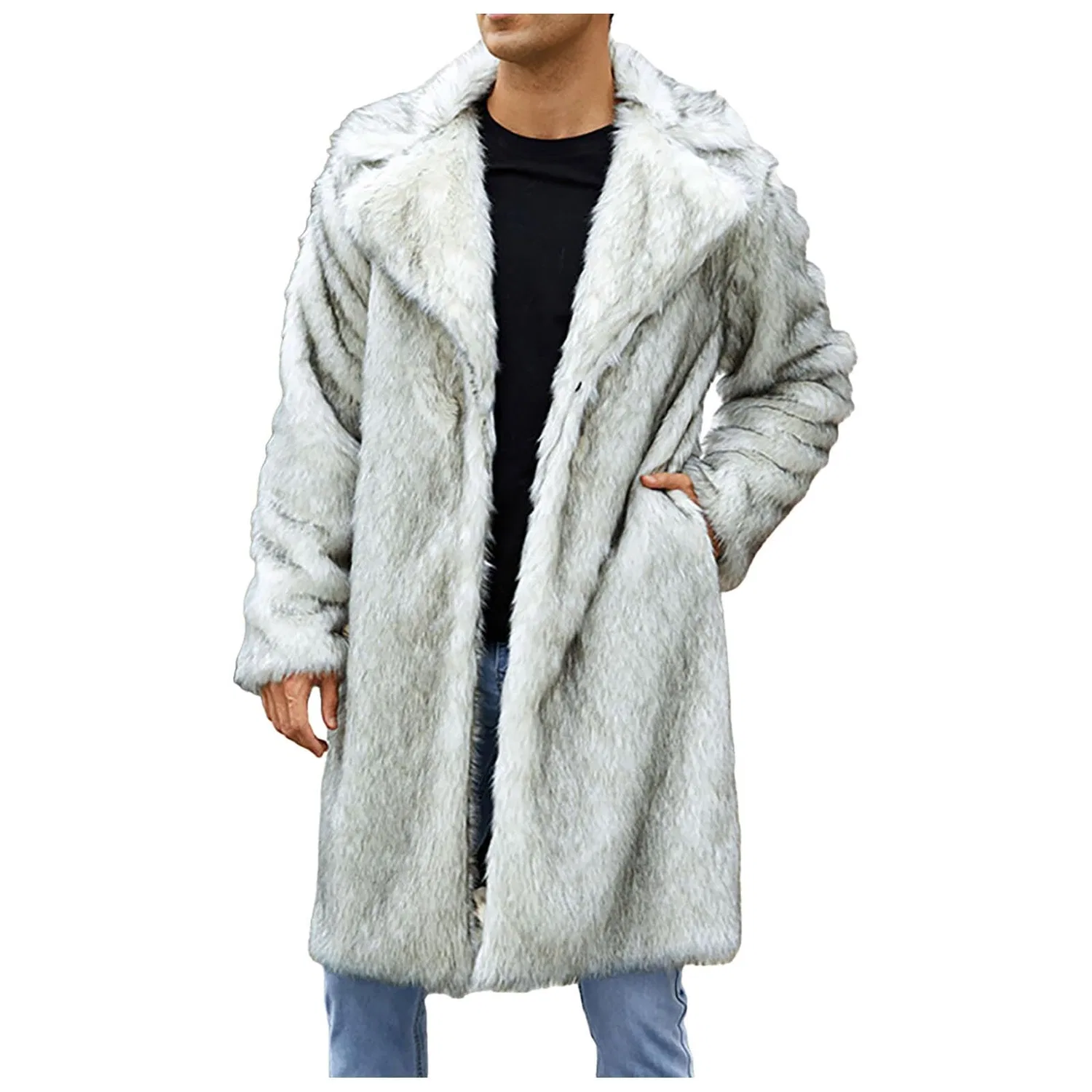 Мужское пальто из искусственного меха с длинным рукавом, H# Grigio Chiaro