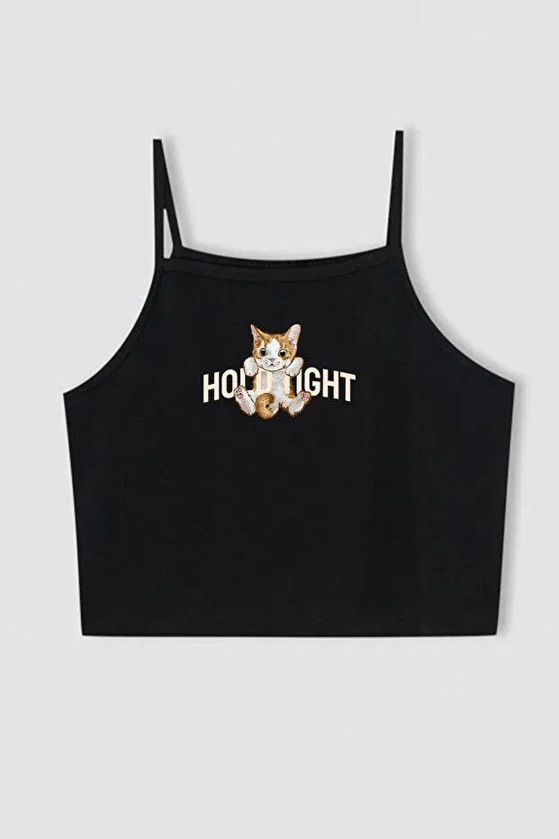 Детский топ для девочек с принтом New season girl's crop ball - hold tight kitten printed Myada, Black