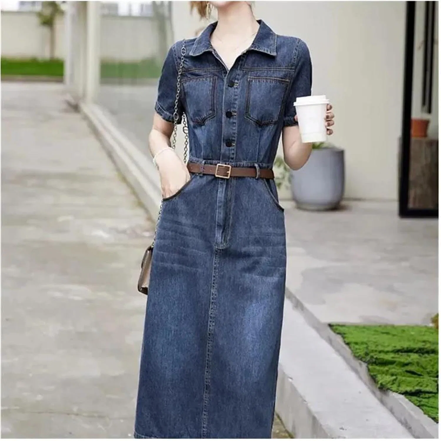Женское джинсовое платье-рубашка с поясом Vintage, Blue — фото 3
