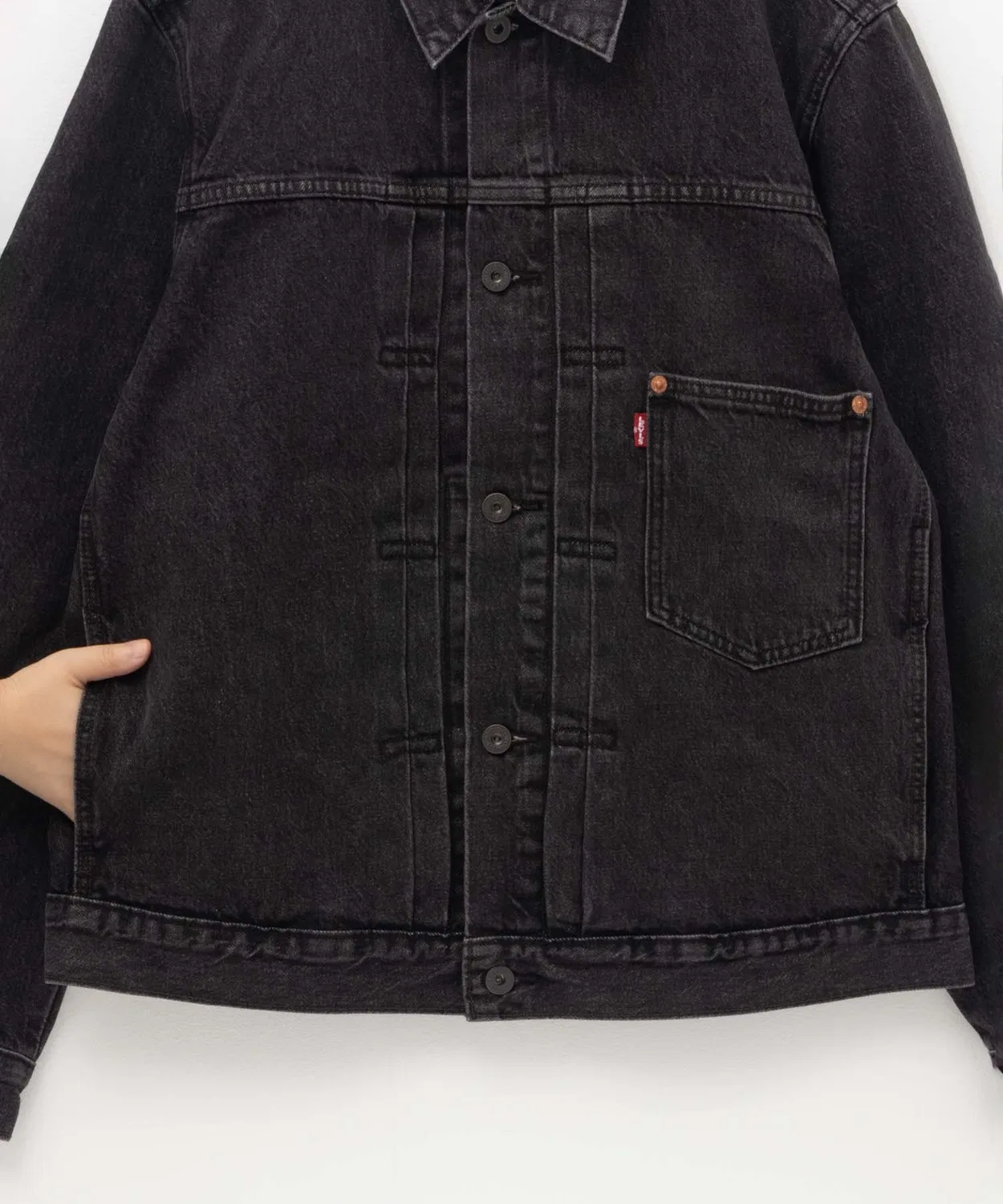 Мужская джинсовая куртка-тракер с пуговицами, модель Midnight Harvest Levi's, Black — фото 3