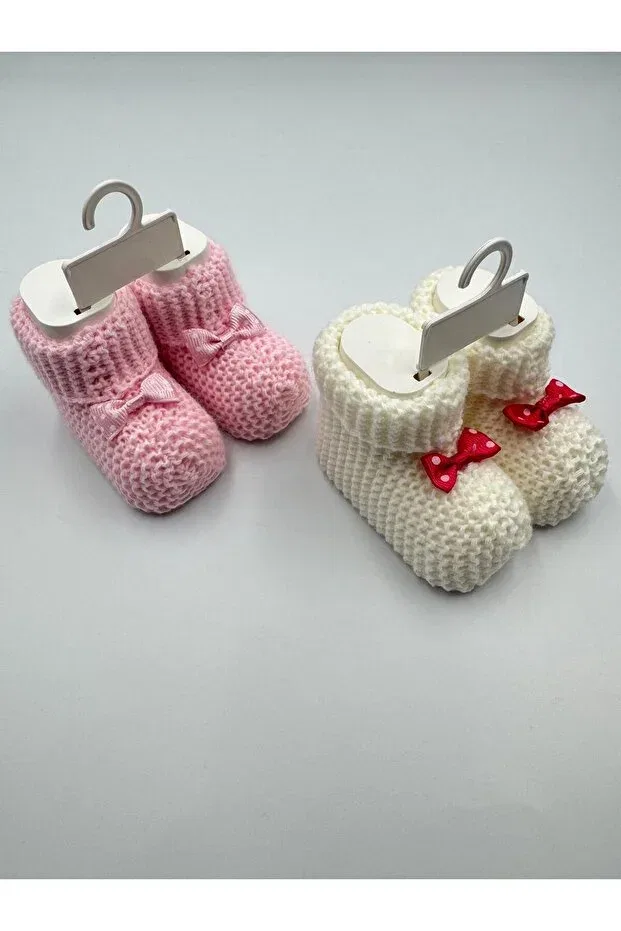 Детские пинетки для новорожденных трикотажные 2 шт Şatilli Handmade, White-Pink — фото 4
