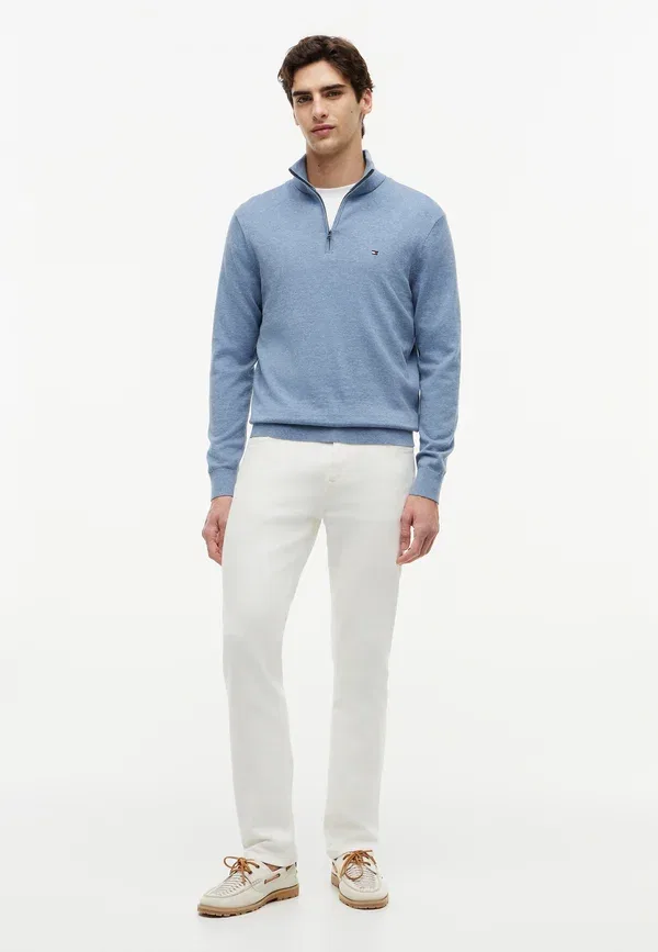 Джемпер с воротником-молнией из хлопка Quarter zip mock neck jumper Tommy Hilfiger, brisk blue heather, синий — фото 2