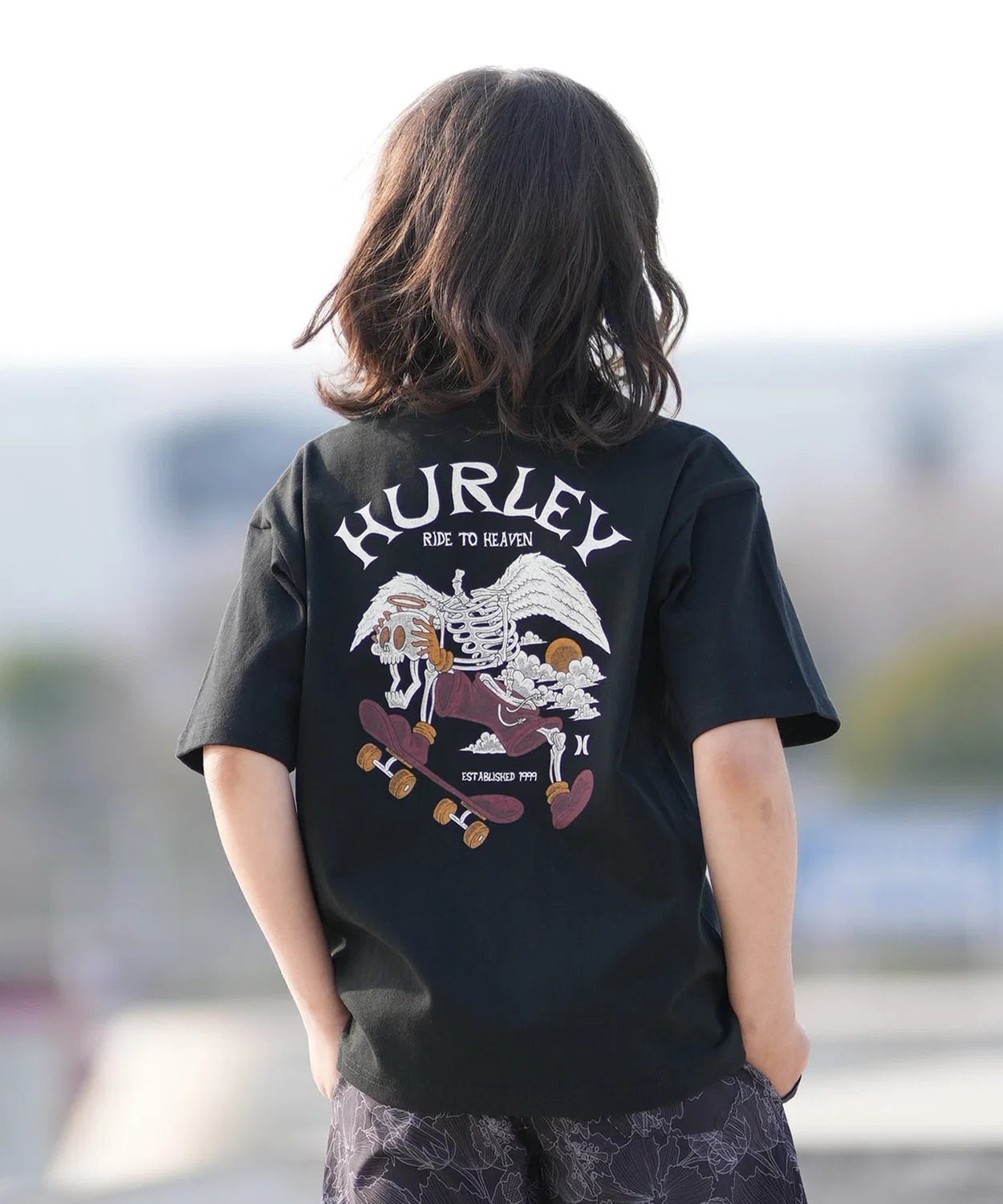 Детская футболка с принтом на спине Oversize Hurley, Black