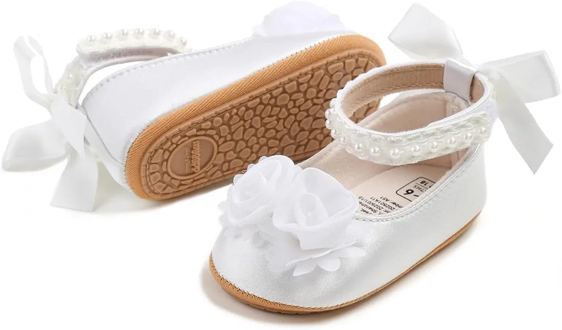 Детские туфли Мэри Джейн для девочек HsdsBebe, Satin White Flower — фото 3