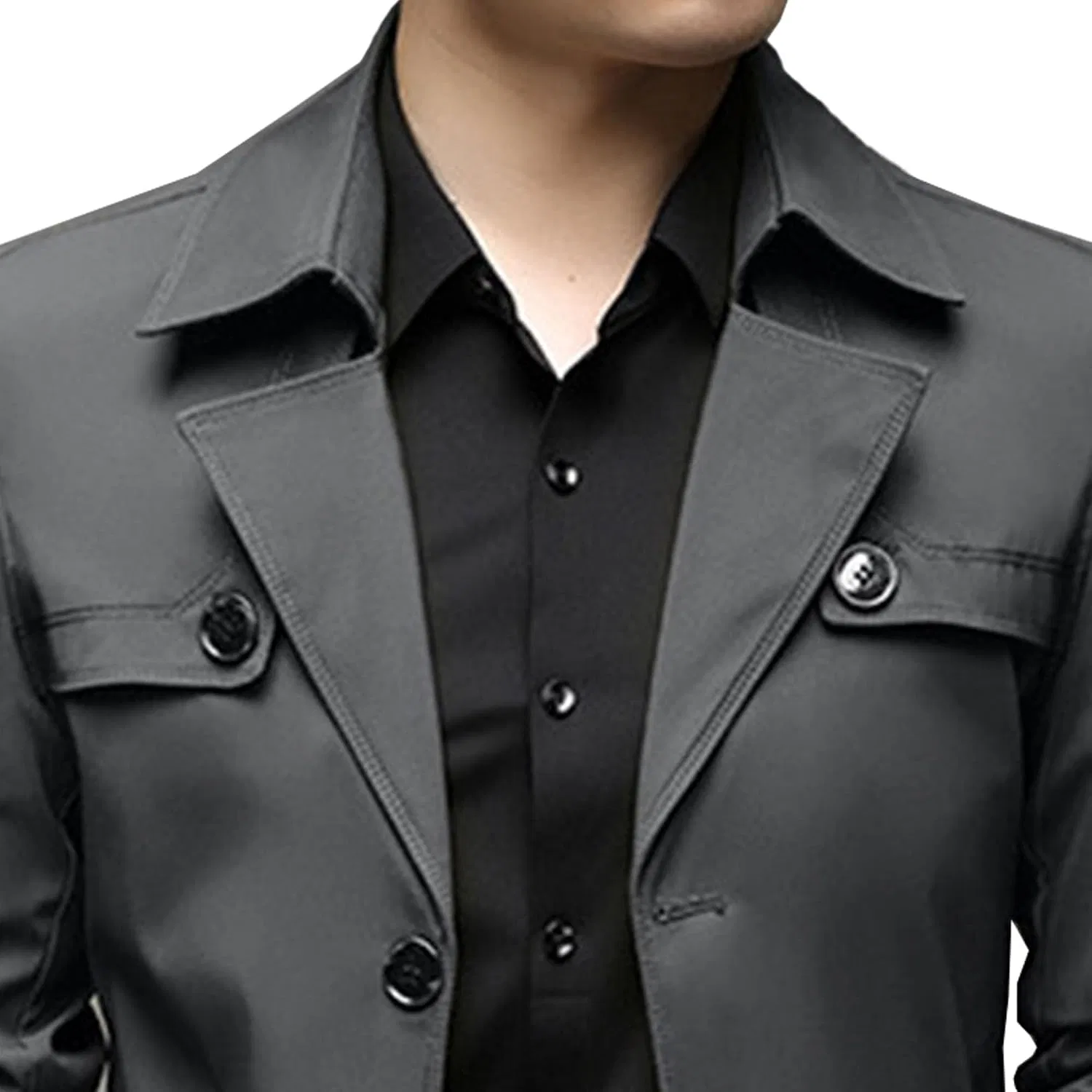 Мужской полупальто-тренч с однобортной застежкой, slim fit, тёмно-серый — фото 2