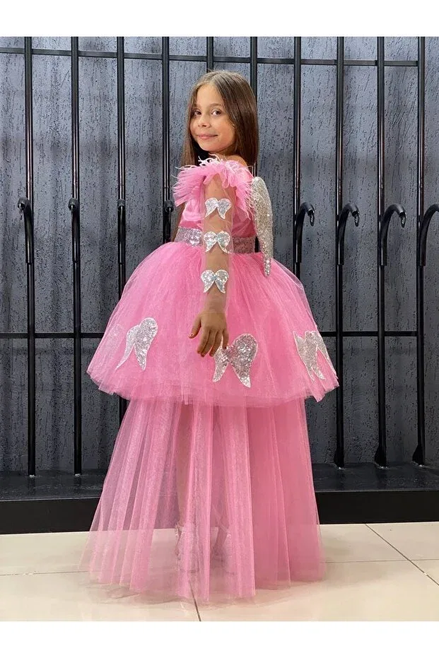 Детское платье для девочек с принтом Girl'S dress evening dress with angel wings and tail Generic Brands, Pink — фото 2