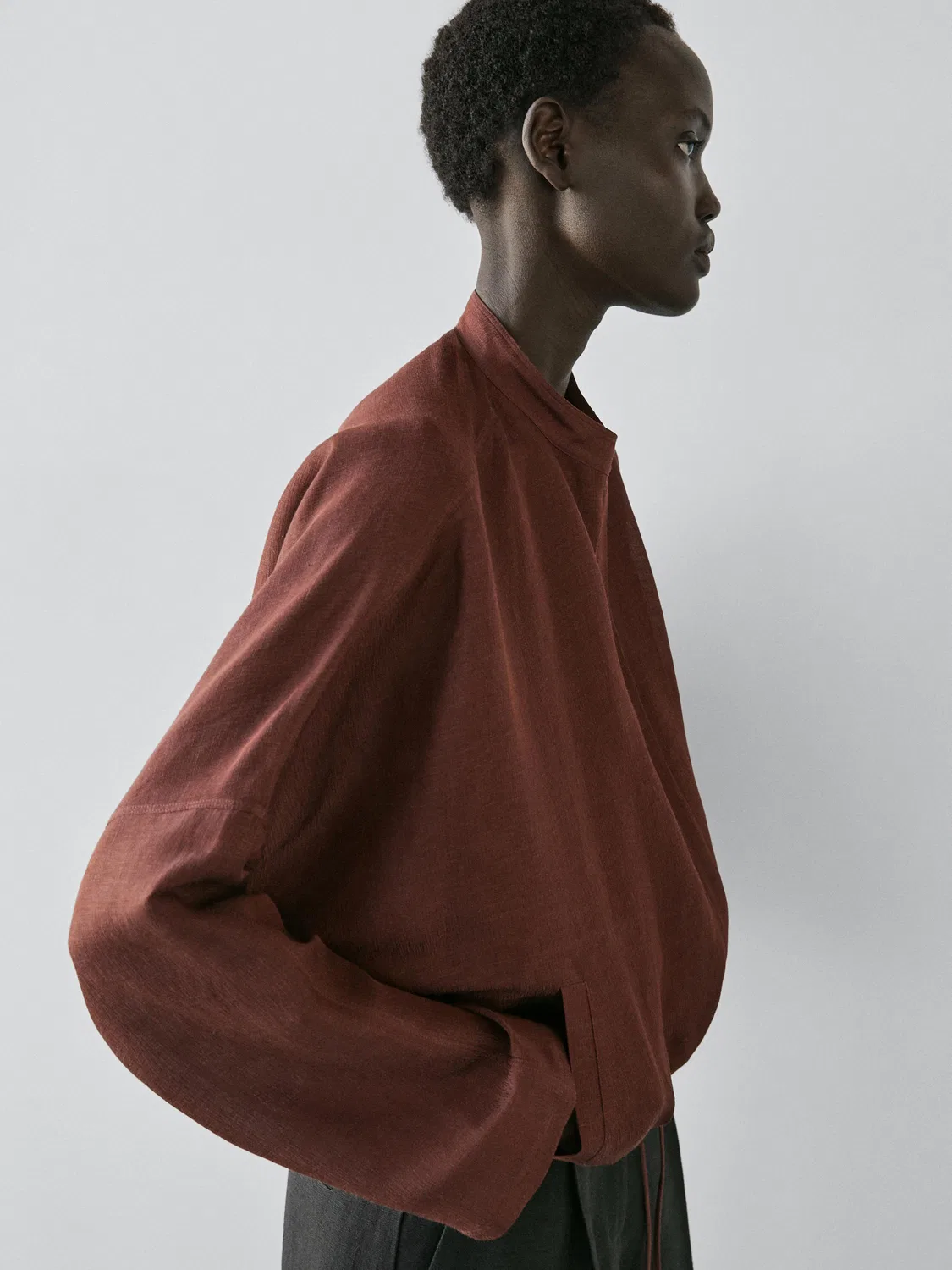 Бомбер из смеси льна Massimo Dutti, коричневый — фото 4