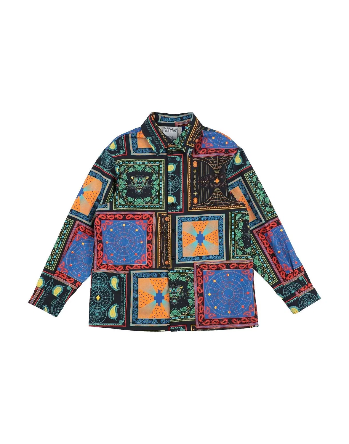 Детская рубашка из габардина с длинным рукавом Marcelo Burlon, черный