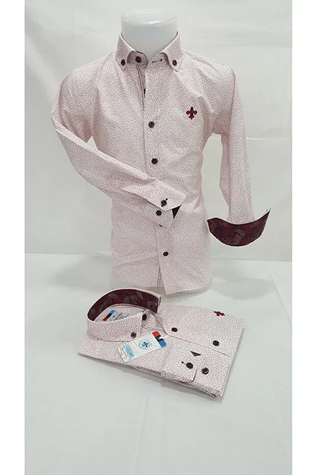 Детская рубашка для мальчиков с длинным рукавом Louis Kids, White And Red Printed