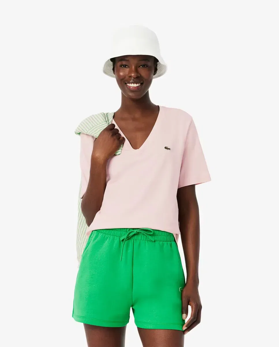 Футболка Lacoste Роза, свободного кроя с V-образным вырезом