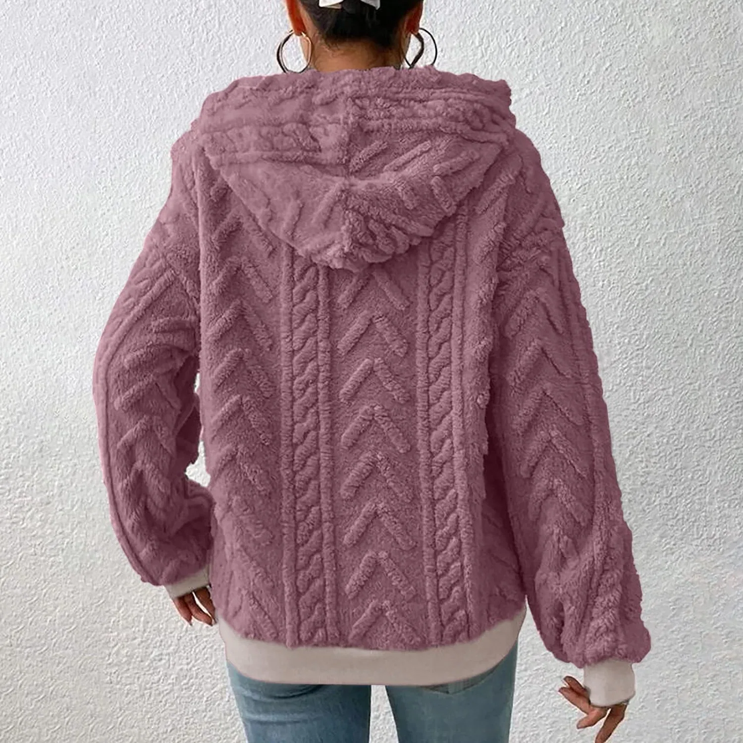 Женское пальто из плотного футера с капюшоном и длинным рукавом, Rosa — фото 4